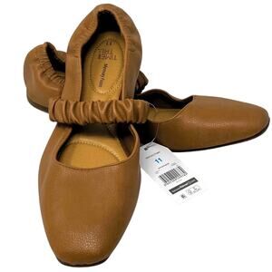 NWT ~ Time and Tru Tan Mary Jane Flats Memory Foam Insoles ~ Women's Size 11